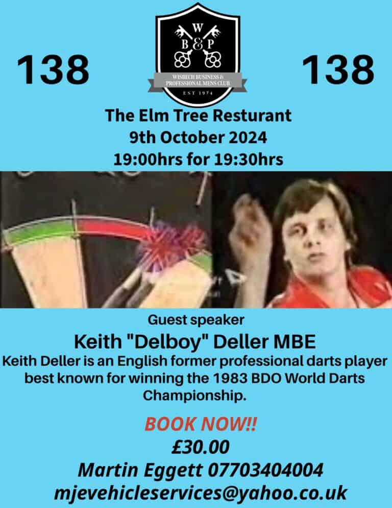 Darts event with Keith Deller guest speaker, October 2024.