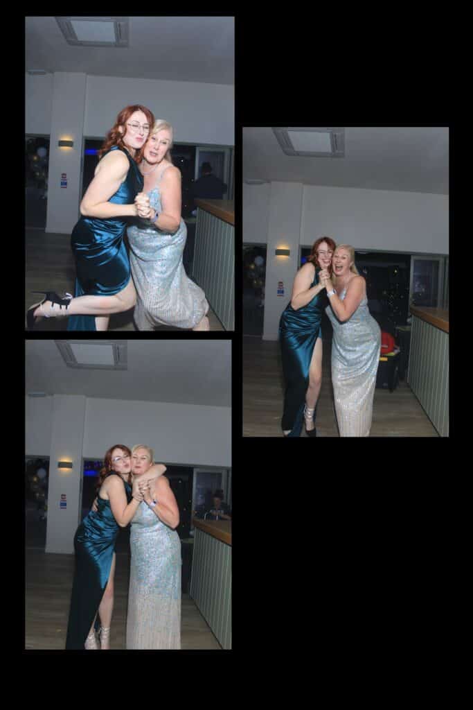 Two women dressed up posing at a party